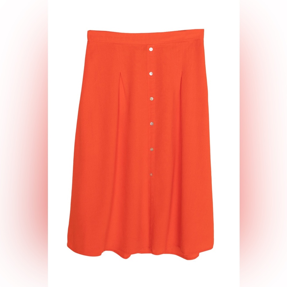 Vero Moda Womens Pleated Midi Linen Blend Skirt Size S Red Flowy Office Church